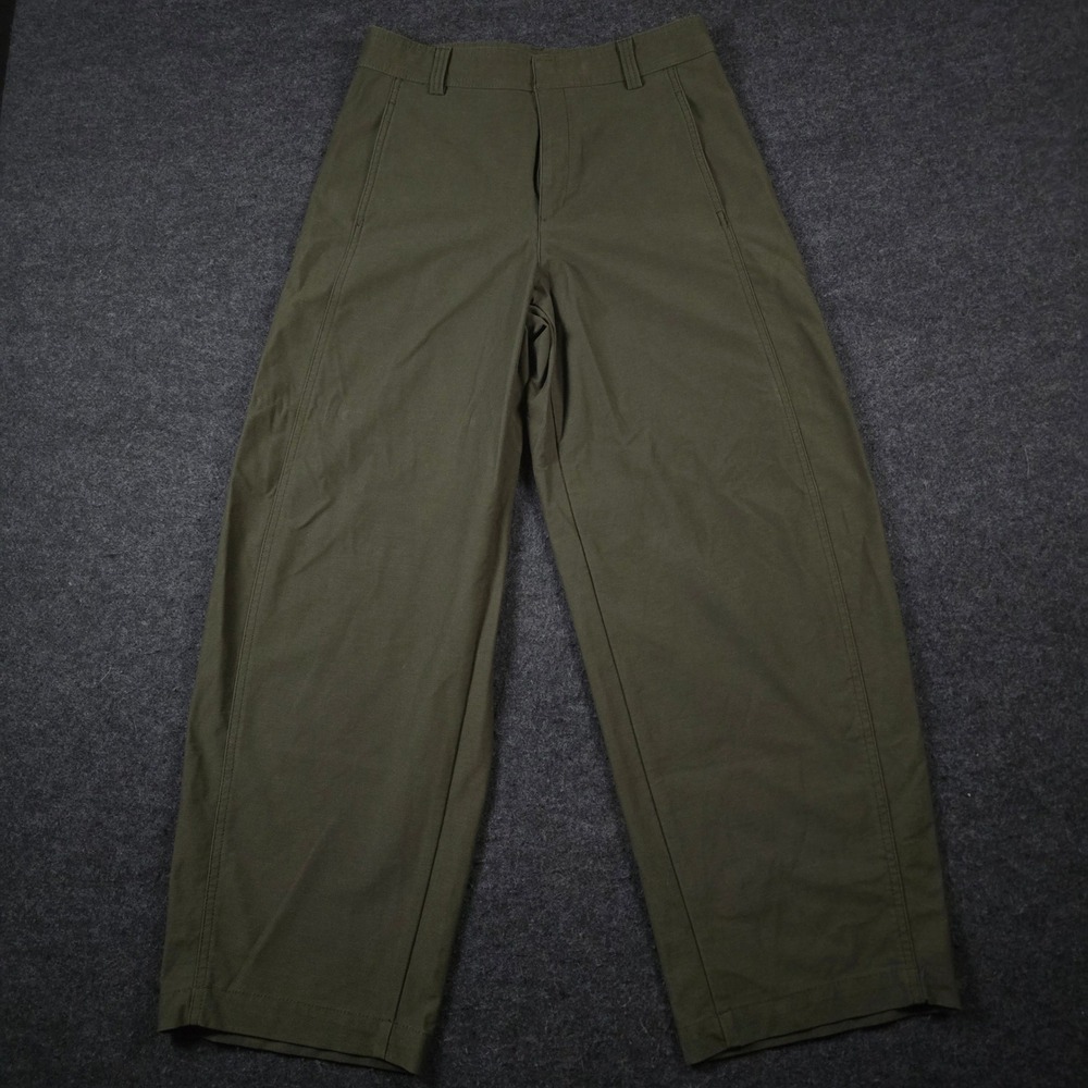 Uniqlo Olive Green Barrel Pants Wide Leg Baker Fatigue Womens 26-27 (Fits 30x29)